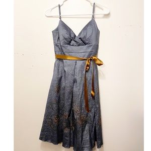 Oleg Cassini Platinum Color Dress with Gold Sash